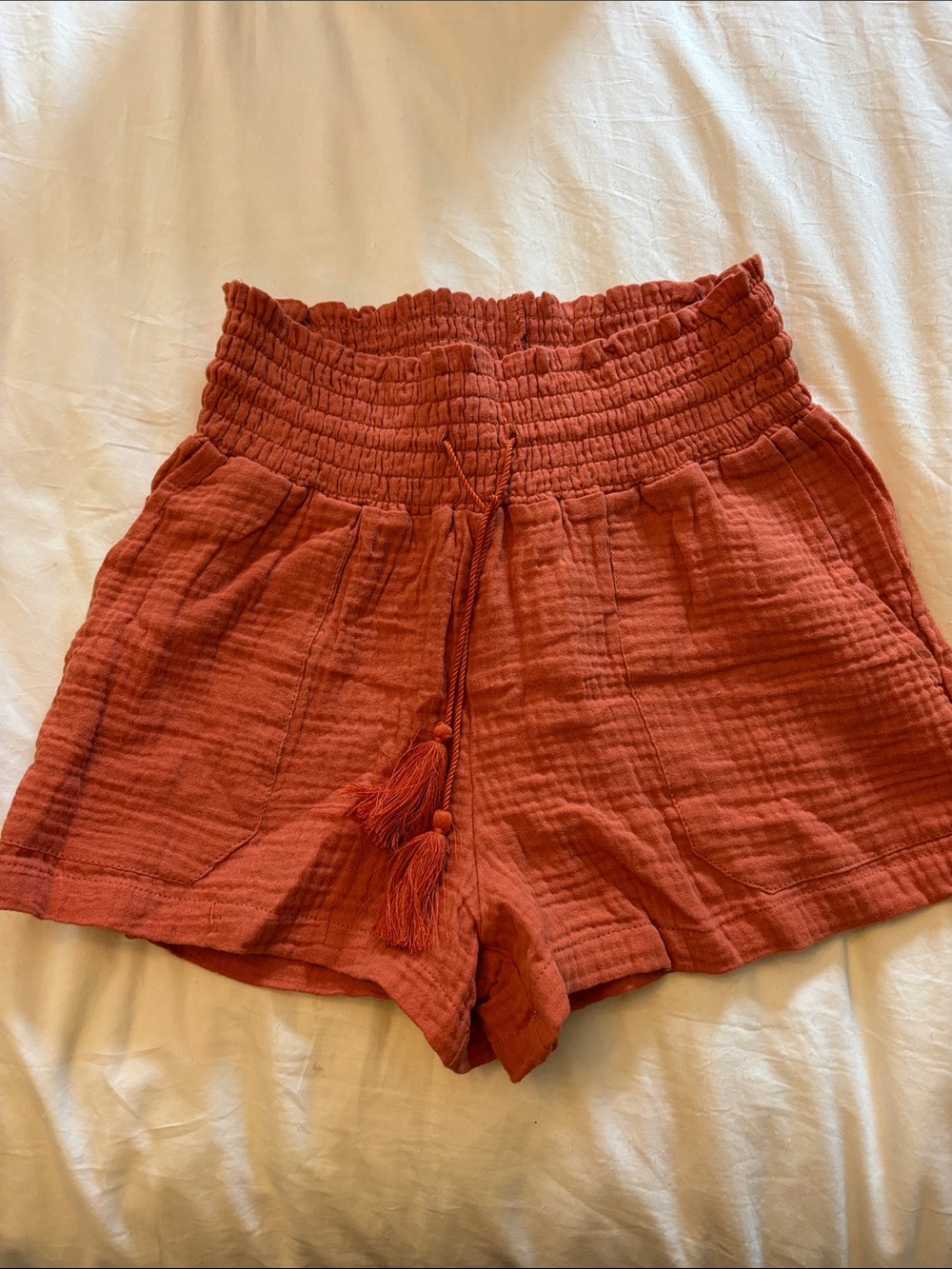 Indigo Rein Rust Smocked High-Waist Shorts